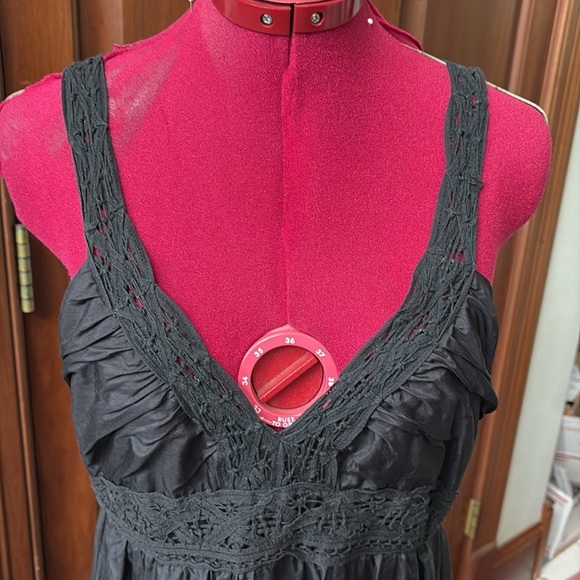 Velvet Brand Silk dress lingerie slip lined/silk black/black lace low V-neck - Picture 2 of 15